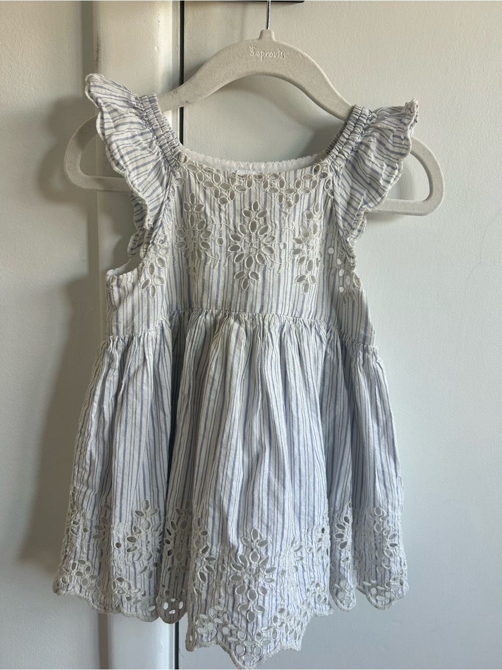 Baby Gap White & Light Blue Striped Eyelet Dress